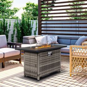 43-Inch Fire Table, 50000 BTU Gas Firepit with Volcanic Stone Black (Color: as Pic) 43-Inch Fire Table, 50000 BTU Gas Firepit with Volcanic Stone Black (Color: as Pic)